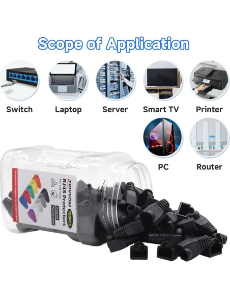 Conectores Ethernet RJ45 con Botas de Alivio YIOVVOM 100 Piezas Conectores Ethernet RJ45 con Botas de Alivio YIOVVOM 100 Piezas