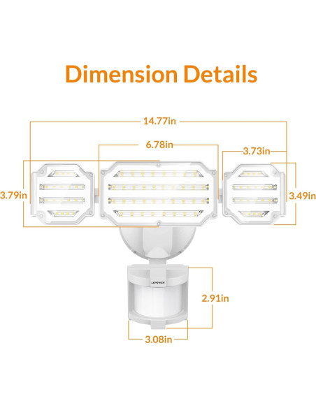 LEPOWER 48W Luz de Inundación LED con Sensor de Movimiento 5200LM LEPOWER 48W Luz de Inundación LED con Sensor de Movimiento 5200LM
