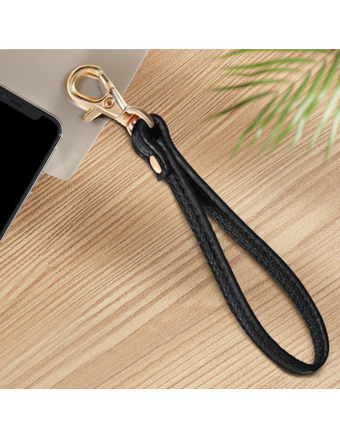 Correa de Muñeca de Cuero Genuino para Mujer - Llavero y Cartera