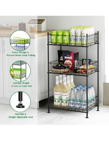 Organizador de Botellas de Agua ETELI 3 Niveles Metal Negro