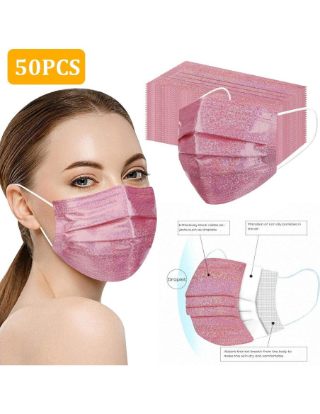 Paquete de 50 Máscaras Faciales Desechables SOGOODED Rosa 3 Capas Paquete de 50 Máscaras Faciales Desechables SOGOODED Rosa 3 Capas