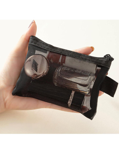 9 Mini Bolsas de Malla con Cierre Aswewamt - Nylon Negro 11x7.5cm