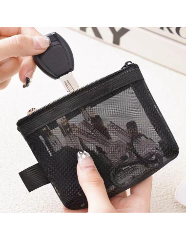 9 Mini Bolsas de Malla con Cierre Aswewamt - Nylon Negro 11x7.5cm