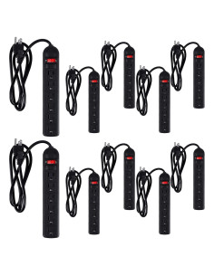 Regleta de Energía Hoteam 10 Pcs 6 Salidas 0.61m Negro