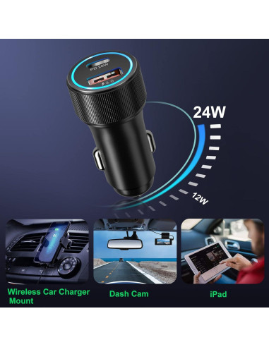 Cargador de Coche USB C Bangfun 36W Doble Puerto PD QC 3.0