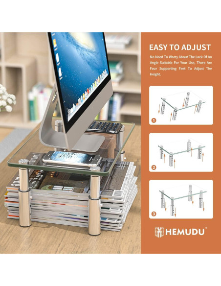 Soporte para Monitor Ajustable Hemudu - 3 Alturas, Vidrio Templado Soporte para Monitor Ajustable Hemudu - 3 Alturas, Vidrio Templado