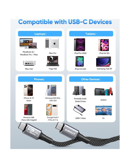 Cable USB 4 SUNGUY Thunderbolt 4 0.46m 40Gbps 240W Carga Rápida Cable USB 4 SUNGUY Thunderbolt 4 0.46m 40Gbps 240W Carga Rápida