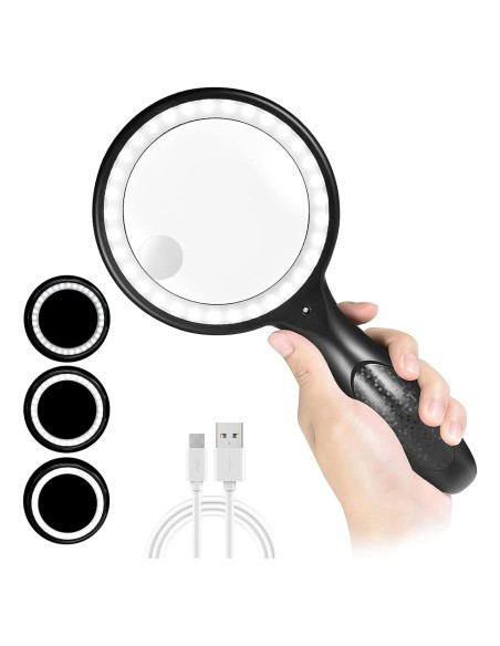 Lupa de Mano Iluminada Ntrjtrss 30X/60X Recargable con 33 LED Lupa de Mano Iluminada Ntrjtrss 30X/60X Recargable con 33 LED