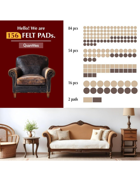Almohadillas de Fieltro Anti-Rasguños 156pcs Beige y Marrón Almohadillas de Fieltro Anti-Rasguños 156pcs Beige y Marrón
