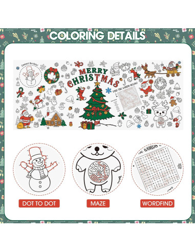 Mantel para Colorear Navidad PERFQU 76x182 cm Actividades Niños