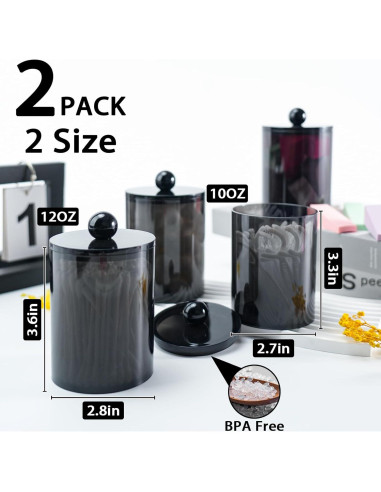 Juego de 2 Tarros de Plástico Organizador de Baño 10oz y 12oz Negro
