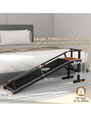 Rampa para Perros ZENTAVO 154.9x70.6cm Antideslizante Negra