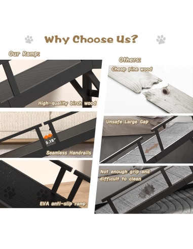 Rampa para Perros ZENTAVO 154.9x70.6cm Antideslizante Negra