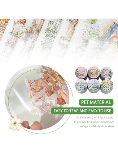 Juego de 6 Rollos de Cinta Washi Floral Aifong 40mm x 2m