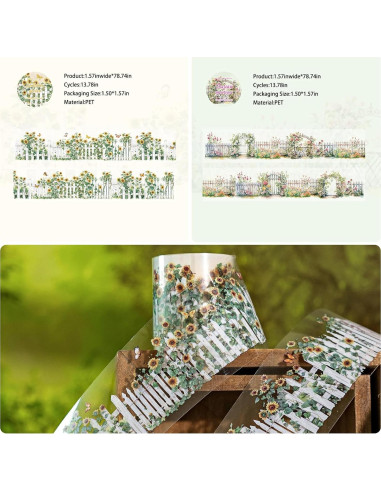 Juego de 6 Rollos de Cinta Washi Floral Aifong 40mm x 2m