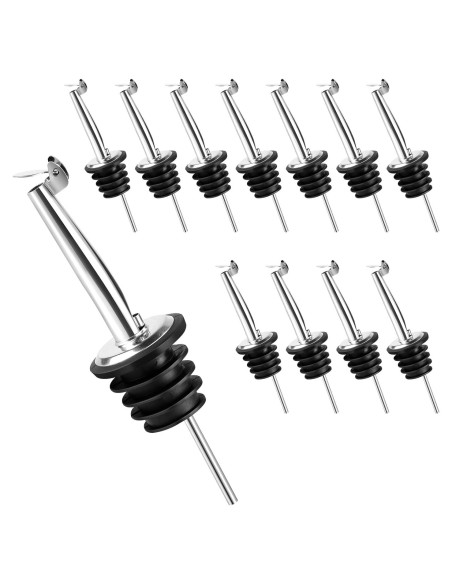 Paquete de 12 vertedores de licor acero inoxidable con tapa automática Paquete de 12 vertedores de licor acero inoxidable con tapa automática
