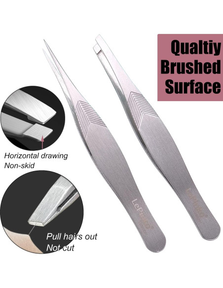 Set de Pinzas de Precisión LePinko 2PCS para Vello Facial y Cejas Set de Pinzas de Precisión LePinko 2PCS para Vello Facial y Cejas