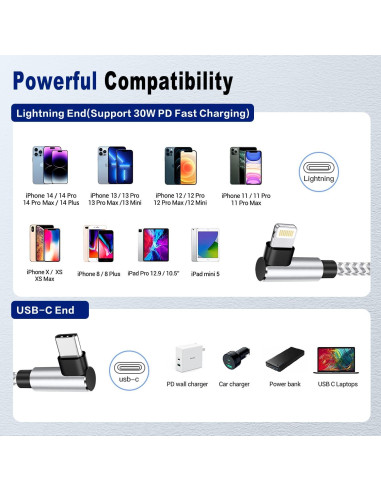 Cable USB C a Lightning Hi-Mobiler 0.91m Carga Rápida 30W