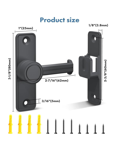 Cerradura de Puerta Sin Llave XOOL 90/180 Grados Zinc Negro Cerradura de Puerta Sin Llave XOOL 90/180 Grados Zinc Negro