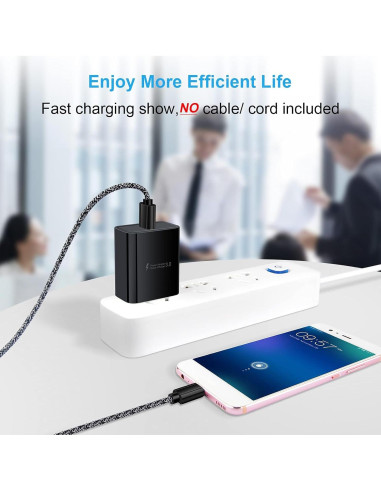 Cargador de Pared Rápido 18W QC 3.0 Negro - Samsung, LG, Moto