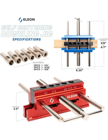 Plantilla de Dowel Autocentrante Eleon - Aluminio Azul Extra Grande Plantilla de Dowel Autocentrante Eleon - Aluminio Azul Extra Grande