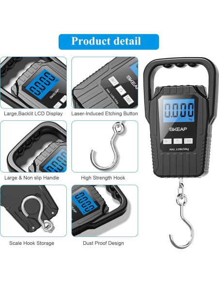 Báscula Digital de Pesca SKEAP 50kg con Pantalla LCD Retroiluminada Báscula Digital de Pesca SKEAP 50kg con Pantalla LCD Retroiluminada