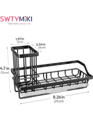 Soporte para Esponjas de Fregadero SWTYMIKI Acero Inoxidable Negro