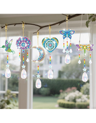 Móvil de Viento 3D DIY YUNVI 6 Pcs Pinturas de Diamantes