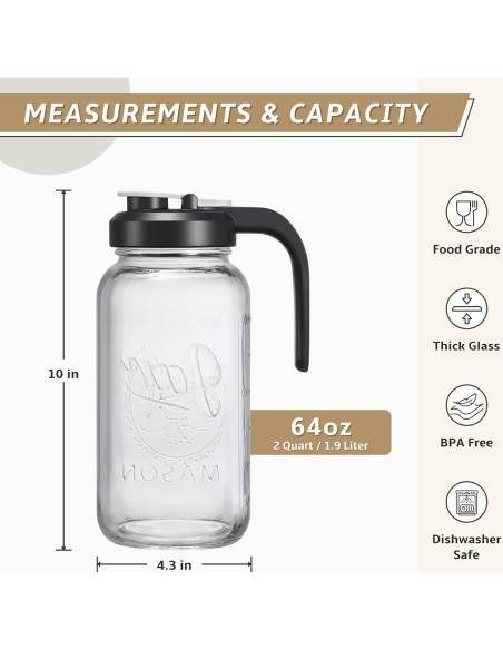 Jarra de Vidrio AOZITA 1.89L con Tapa Filtrante y Mango Ergonómico Jarra de Vidrio AOZITA 1.89L con Tapa Filtrante y Mango Ergonómico