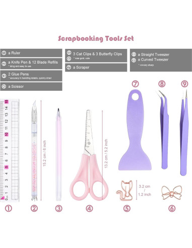Kit de Scrapbooking Arvakr 26 Piezas Rosa/Púrpura