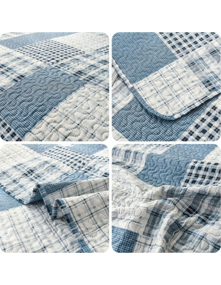 Colcha King Green Essen Cuadros Azul Gris Blanco Transpirable Colcha King Green Essen Cuadros Azul Gris Blanco Transpirable