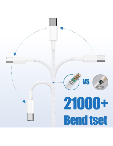 Cable de carga rápida USB C 60W 3m 2Pack para iPhone 16 Pro