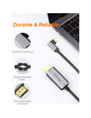 Cable USB C a HDMI 4K 1.83m CableCreation Ángulo Derecho