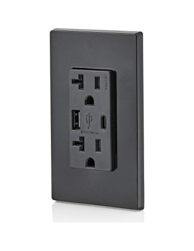 Cargador de Pared Leviton T5833-E USB Tipo A y C 20A Negro