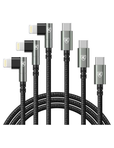 Cable USB C a Lightning 90 Grados 1.83m MFi Certificado - Paquete de 3