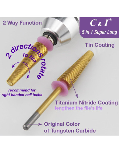 Broca Profesional para Uñas C&I 5 en 1 Slim Triple Grueso