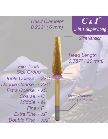 Broca Profesional para Uñas C&I 5 en 1 Slim Triple Grueso Broca Profesional para Uñas C&I 5 en 1 Slim Triple Grueso