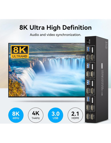 Interruptor KVM 4 Puertos PVBCTCSID 2 Monitores 8K 60Hz