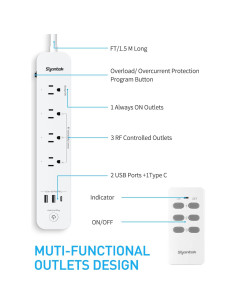 Regleta de Control Remoto Syantek con 3 Puertos USB y 3 Salidas 2