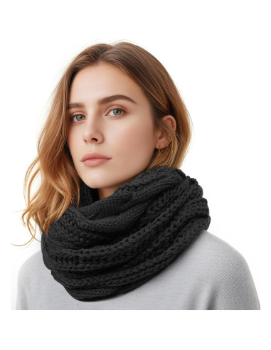 Bufanda Infinita de Invierno para Mujeres - Acrílico Negro 132x30.5 cm