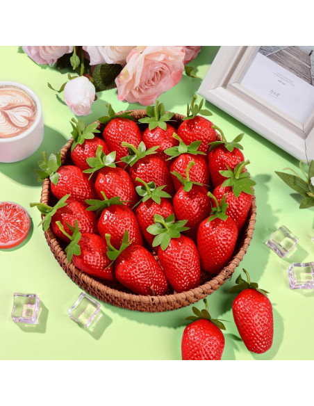 Fresas Artificiales RONRONS 20 Piezas Realistas Decorativas Fresas Artificiales RONRONS 20 Piezas Realistas Decorativas