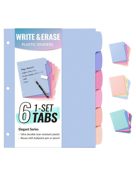 Divisores de Plástico Sooetz 6 Tabuladores Pastel para Carpeta Divisores de Plástico Sooetz 6 Tabuladores Pastel para Carpeta