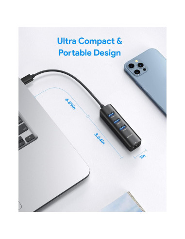 Adaptador USB a Ethernet ABLEWE 3 Puertos USB 3.0 Gigabit