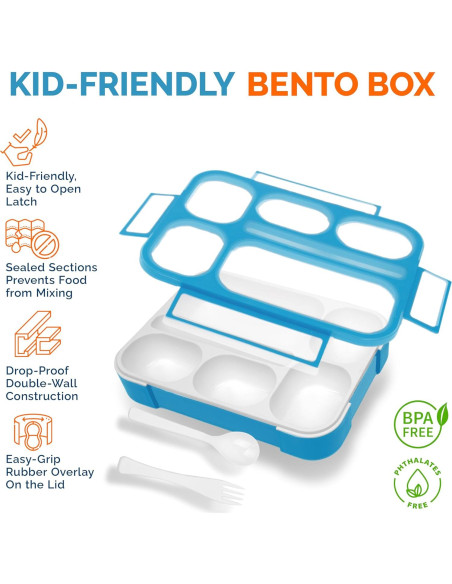 Caja Bento Kinsho Azul 6 Compartimentos 1000ml Sin BPA Caja Bento Kinsho Azul 6 Compartimentos 1000ml Sin BPA