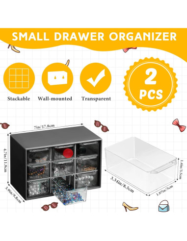 Organizador de Escritorio Wenqik 2 Pcs con 9 Cajones Transparentes
