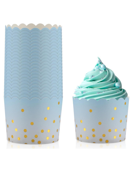 Forros para Cupcakes TRUSBER 50 Piezas Azul con Puntos Dorados Forros para Cupcakes TRUSBER 50 Piezas Azul con Puntos Dorados