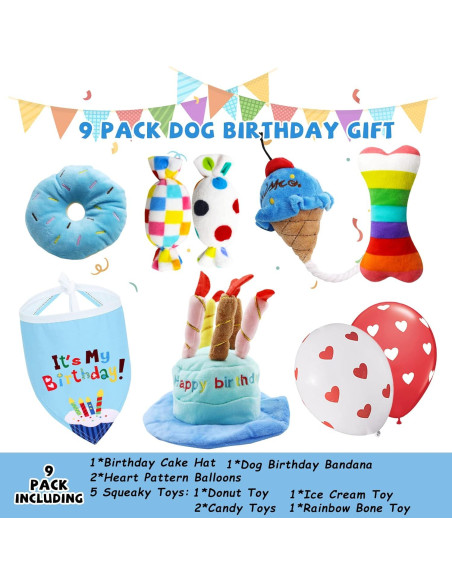 Juego de Juguetes de Cumpleaños para Perros Lilfrd - 9 Piezas Juego de Juguetes de Cumpleaños para Perros Lilfrd - 9 Piezas