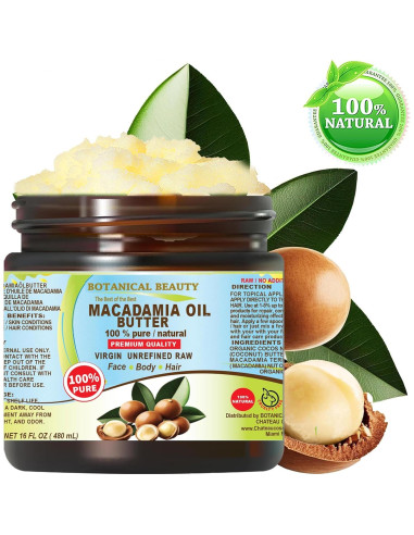 Manteca de Aceite de Macadamia 100% Pura Belleza Botánica 473 ml
