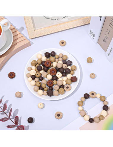 Whaline 100 Perlas de Silicona Marrón para Manualidades DIY