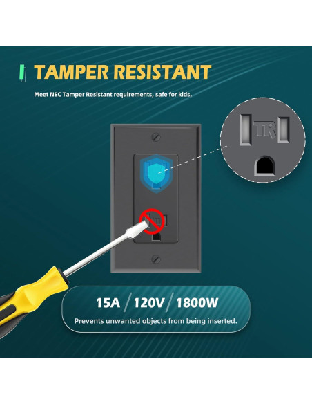 Receptáculo Eléctrico de Pared TOPELER Negro 15A a Prueba de Manipulación Receptáculo Eléctrico de Pared TOPELER Negro 15A a Prueba de Manipulación
